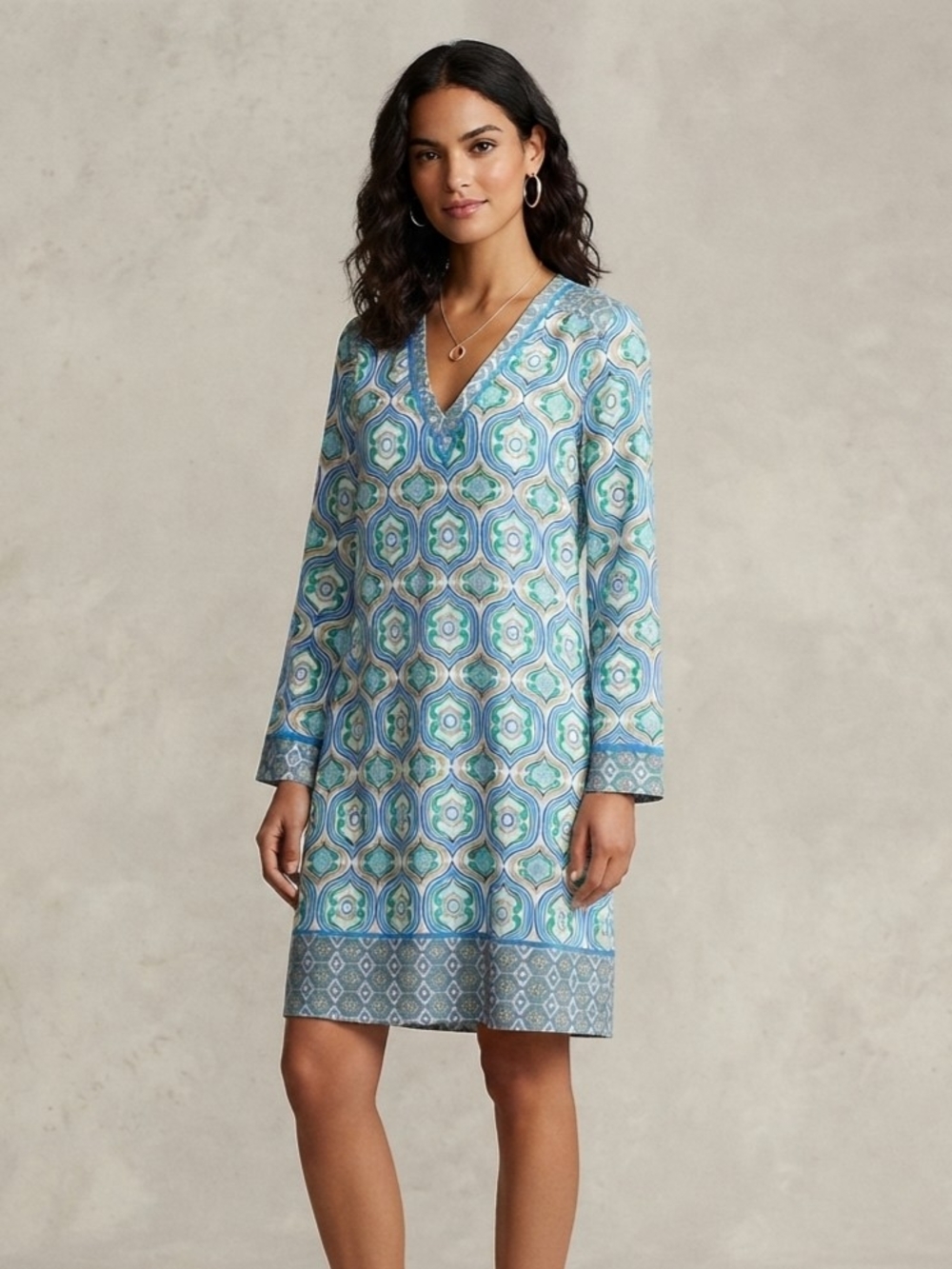 Hale Bob Los Angeles Geometric Mosaic Print V Neck Dress Size XL